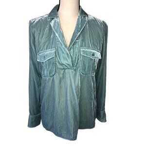 Jcrew Size XS Velvet Patch Pocket Popover Antique Mineral Long Sleeves NEW